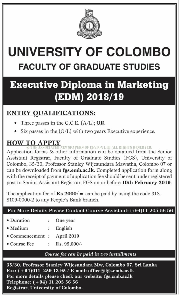 Executive Diploma in Marketing - Faculty of Graduate Studies - University of Colombo